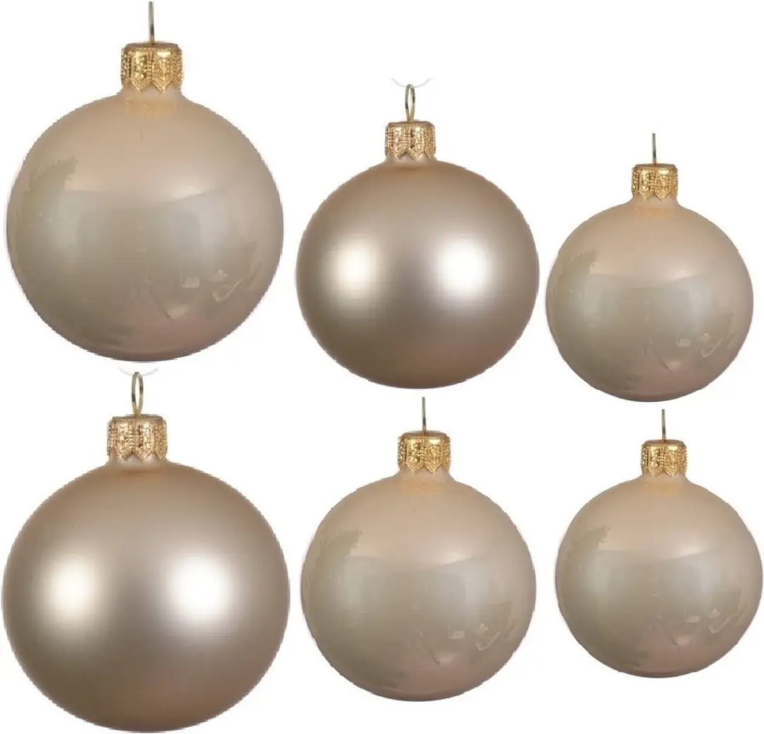 Compleet glazen kerstballen pakket champagne glans/mat 16x stuks