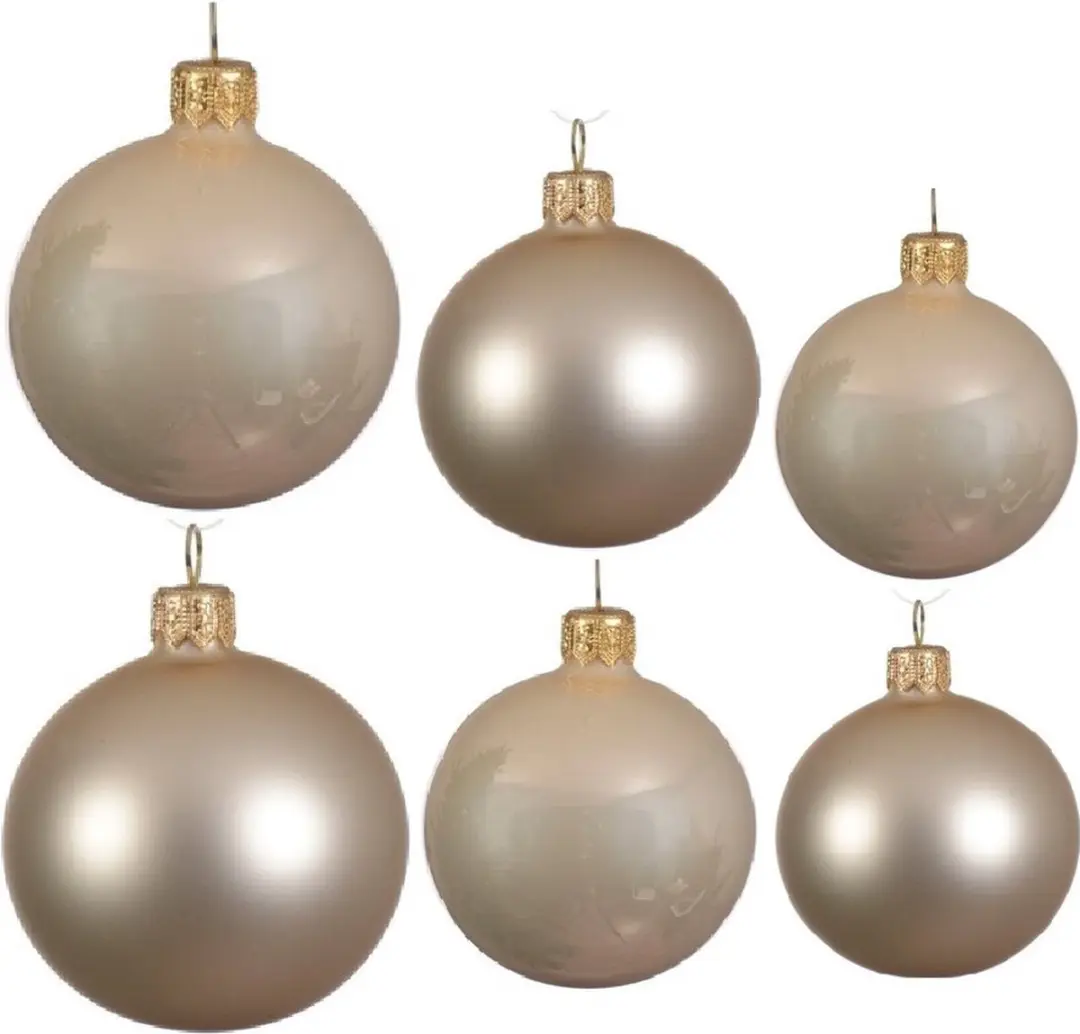 Compleet glazen kerstballen pakket champagne glans/mat 26x stuks
