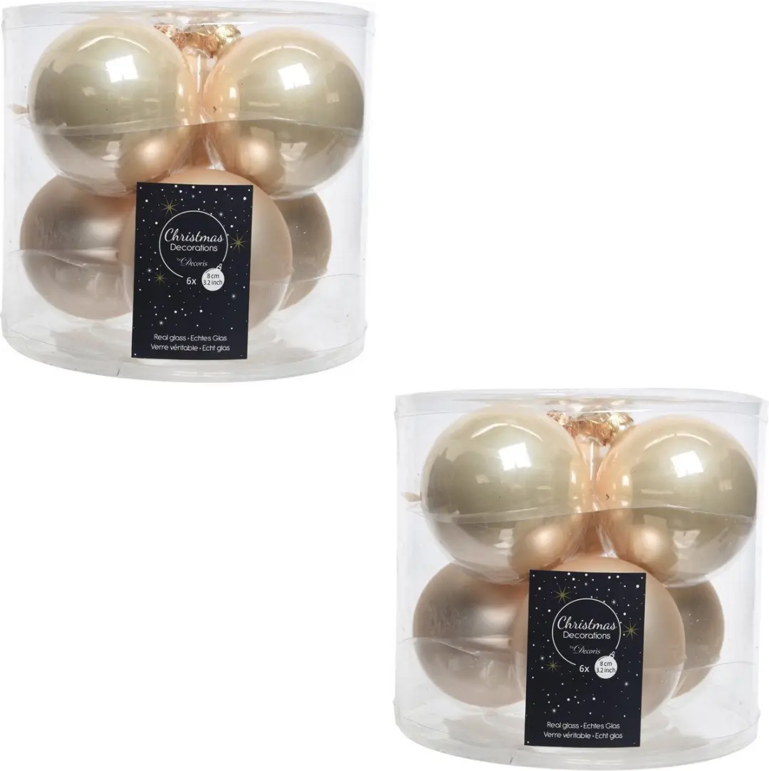 12x Licht parel/champagne glazen kerstballen 8 cm