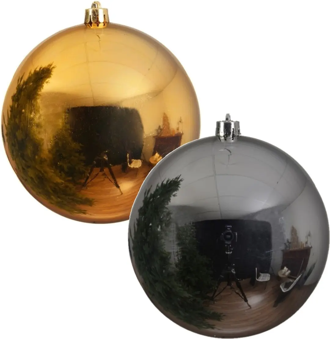 2x Grote kerstballen goud en zilver van 25 cm glans van kunststof