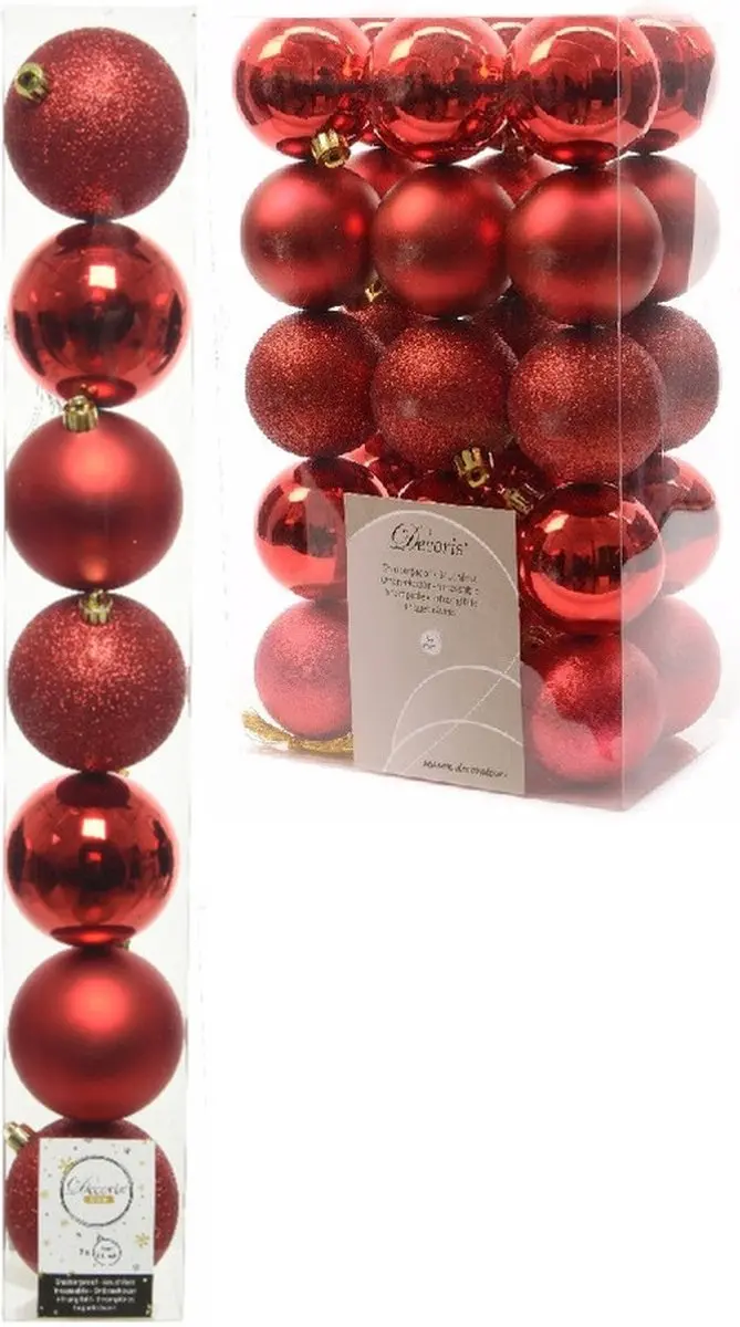 Kerstversiering kunststof kerstballen rood 4-5-6-8 cm pakket van 33x stuks