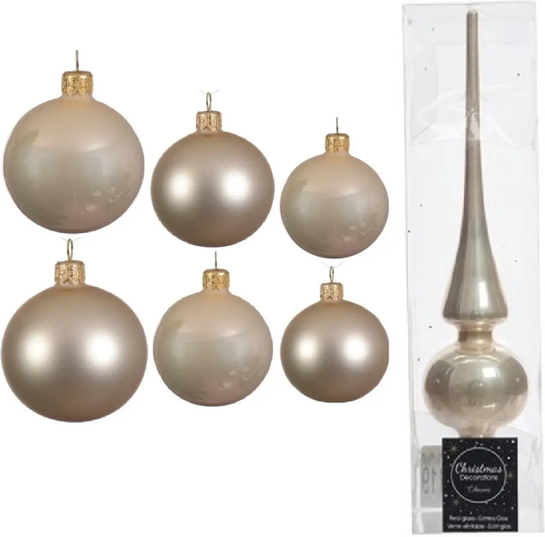 Groot pakket glazen kerstballen champagne glans/mat 50x stuks