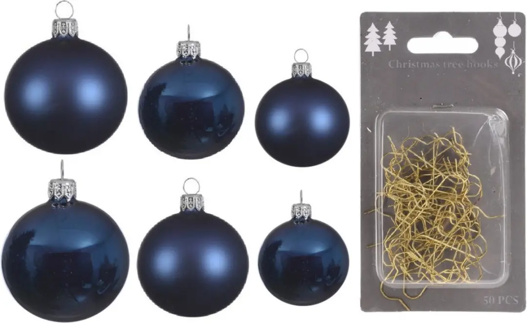 Groot pakket glazen kerstballen donkerblauw glans/mat 50x stuks