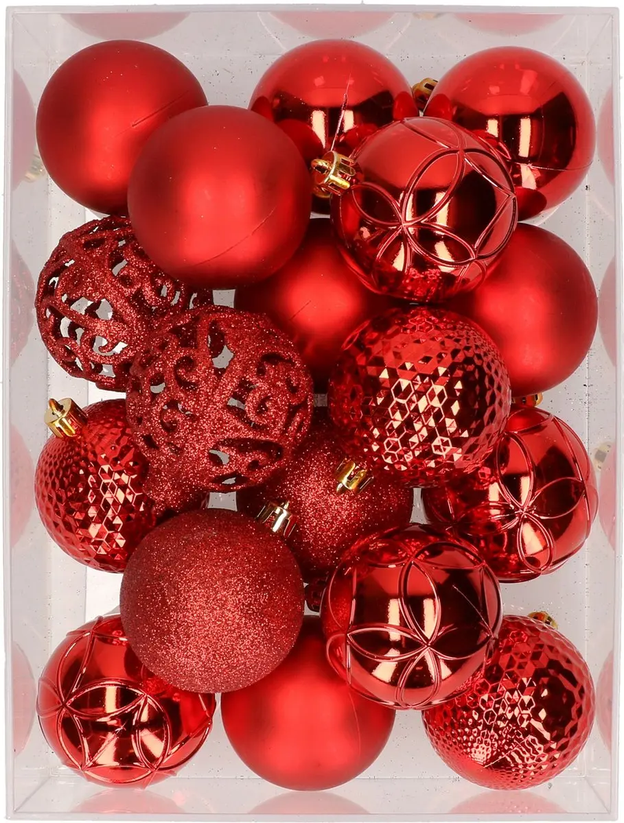 37x stuks kunststof kerstballen rood 6 cm