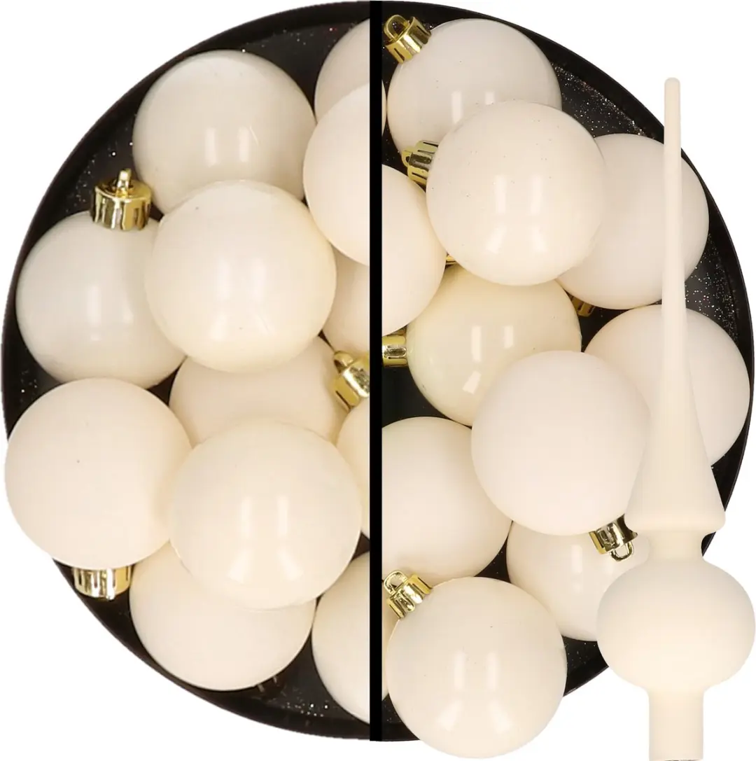 Decoris kerstballen 28x st 4-6 cm kunststof -met glazen piek -wol wit