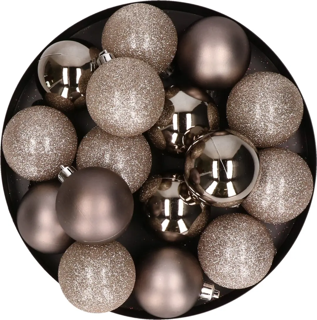 Kerstversiering set mix mat/glans/glitter kerstballen in het champagne 6 en 8 cm