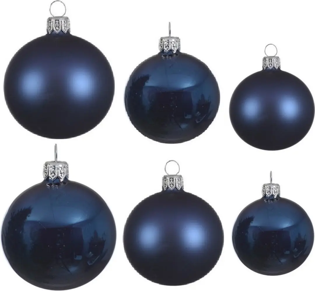 Compleet glazen kerstballen pakket donkerblauw glans/mat 26x stuks