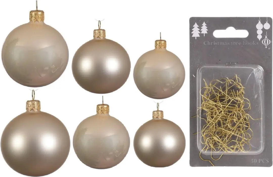 Groot pakket glazen kerstballen champagne glans/mat 50x stuks