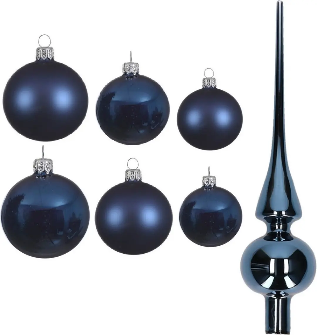 Groot pakket glazen kerstballen donkerblauw glans/mat 50x stuks