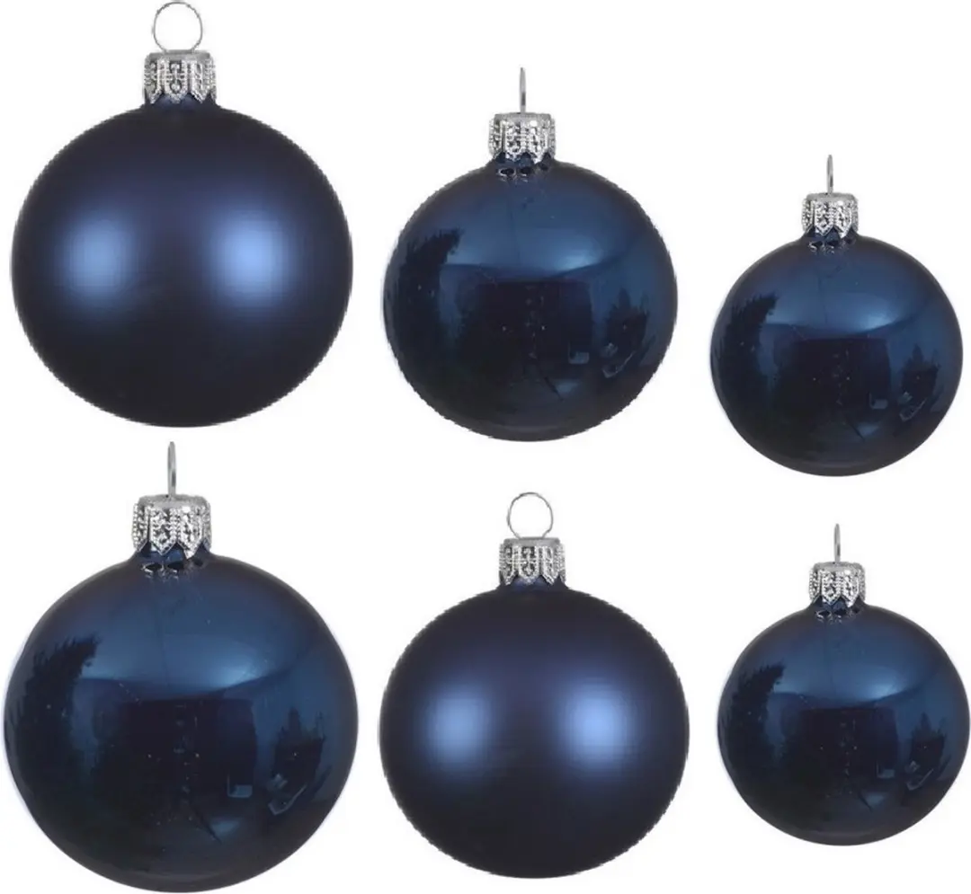 Compleet glazen kerstballen pakket donkerblauw glans/mat 16x stuks