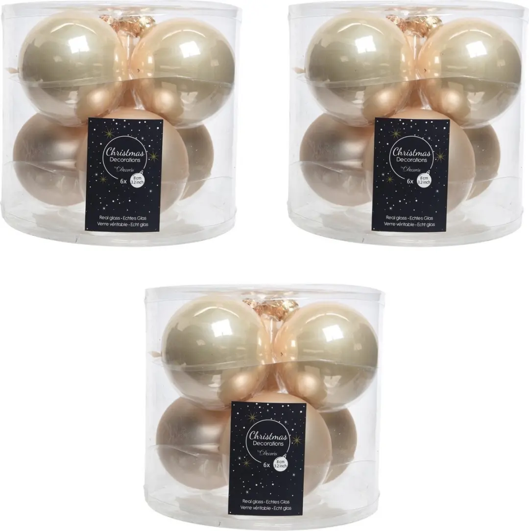 18x Licht parel/champagne glazen kerstballen 8 cm