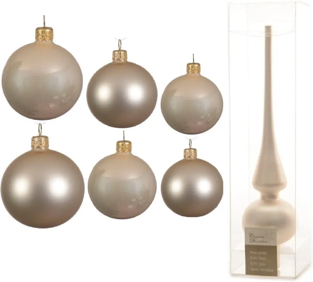 Groot pakket glazen kerstballen champagne glans/mat 50x stuks