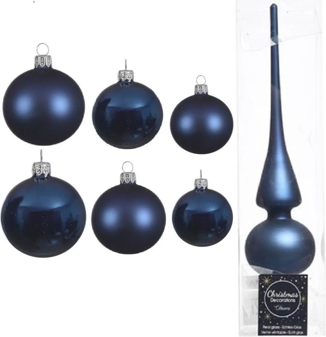 Groot pakket glazen kerstballen donkerblauw glans/mat 50x stuks