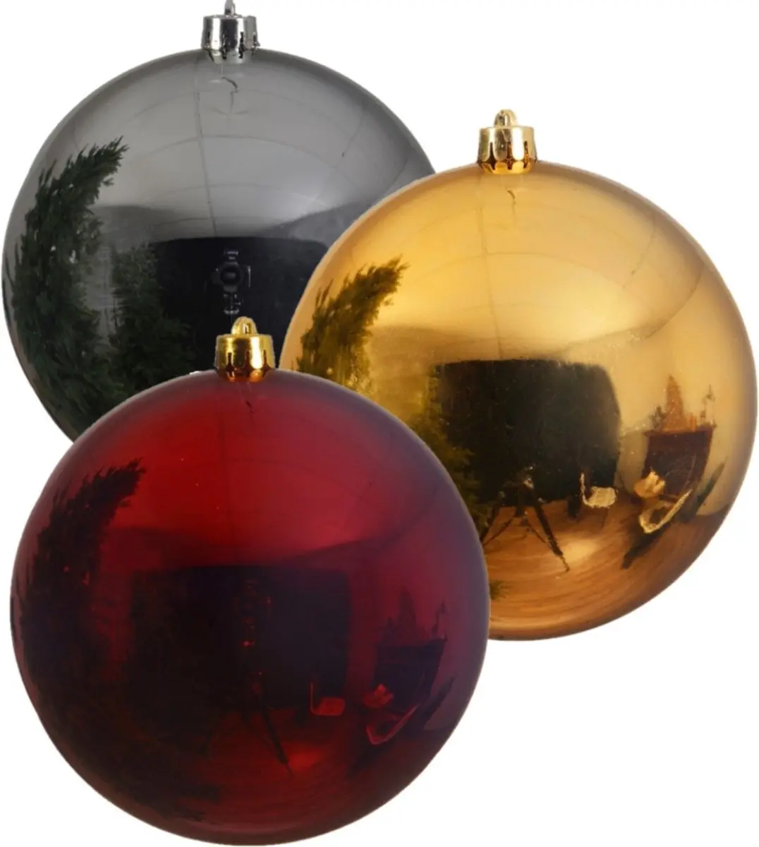 Kerstversieringen set van 6x grote kunststof kerstballen goud-zilver-rood 14 cm
