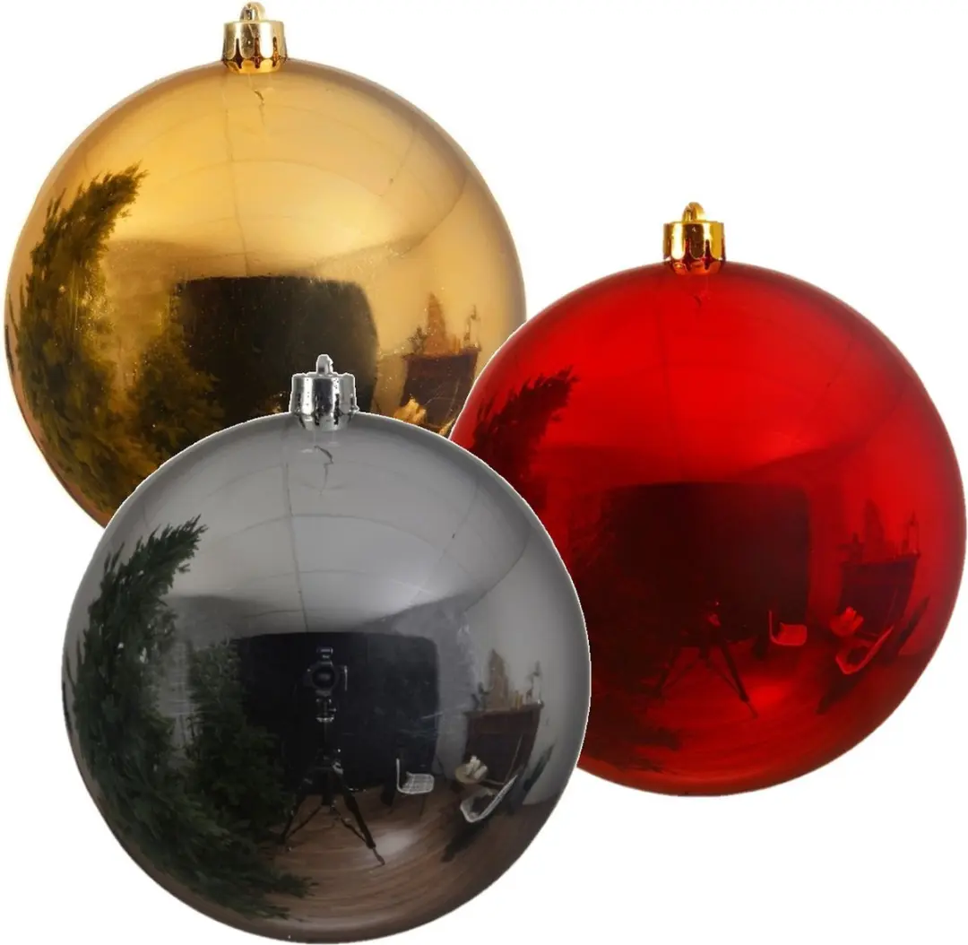 3x Grote kerstballen rood goud en zilver van 25 cm glans van kunststof