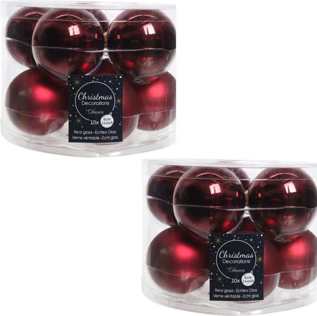 20x Donkerrode glazen kerstballen 6 cm