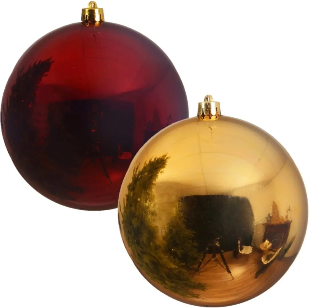 Kerstversieringen set van 6x grote kunststof kerstballen rood en goud 14 cm glan