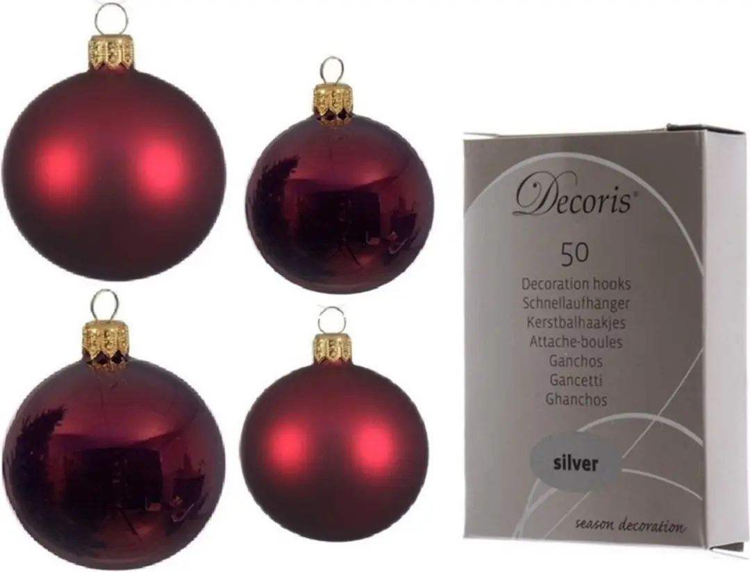 Compleet glazen kerstballen pakket donkerrood glans/mat 38x stuks
