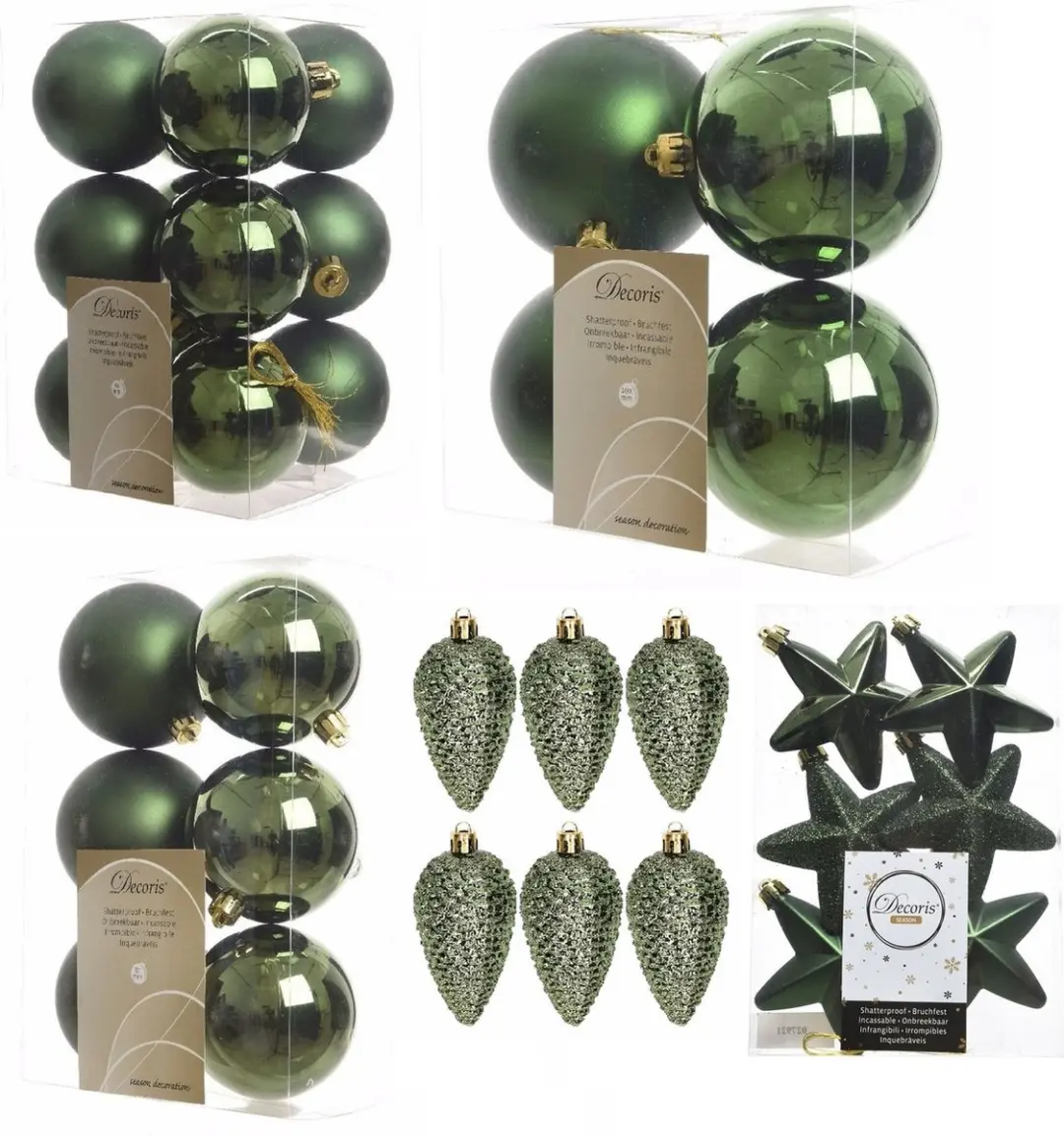 Kerstversiering kunststof kerstballen/hangers donkergroen 6-8-10 cm pakket van 6