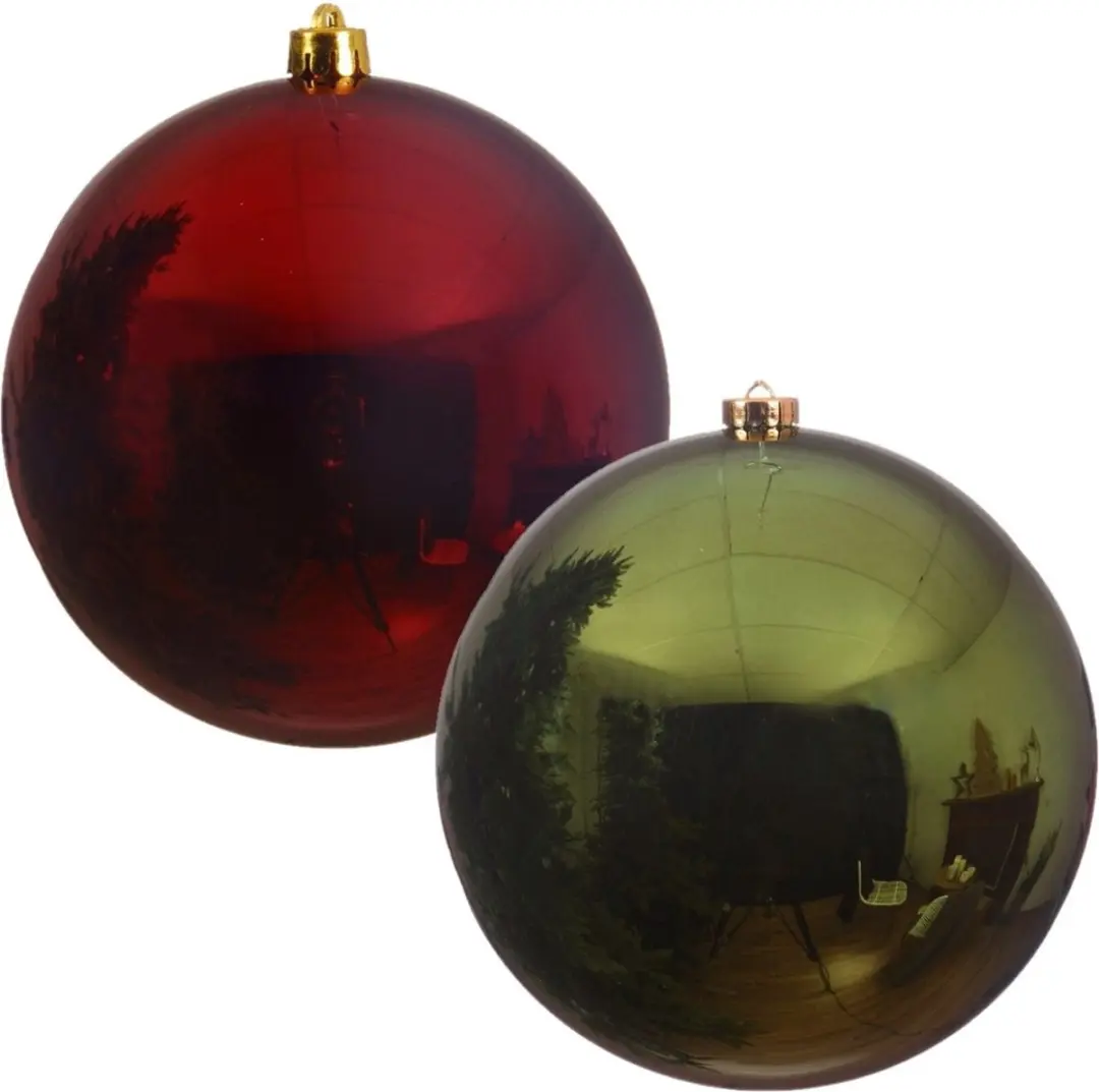 Kerstversieringen set van 6x grote kunststof kerstballen rood en groen 14 cm gla
