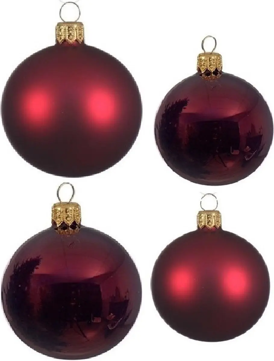 Compleet glazen kerstballen pakket donker rood glans/mat 38x stuks
