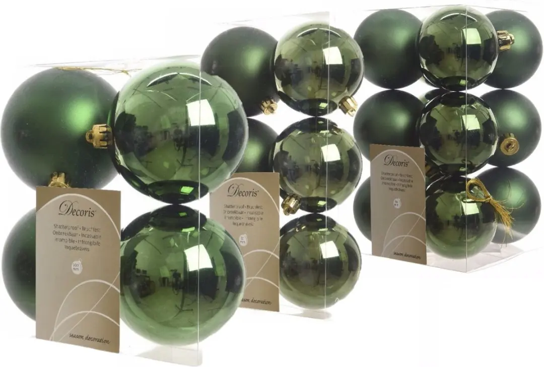 Kerstversiering kunststof kerstballen donkergroen 6-8-10 cm pakket van 22x stuks