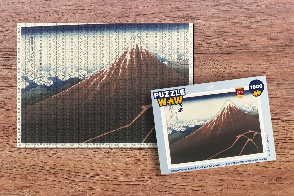 PuzzleWow Hokusai Regenstorm Fuji Legpuzzel 1000 Stuks - Multicolor