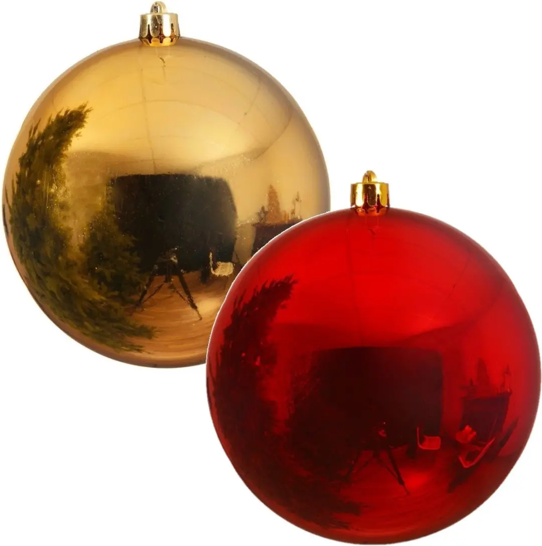 2x Grote kerstballen goud en rood van 25 cm glans van kunststof