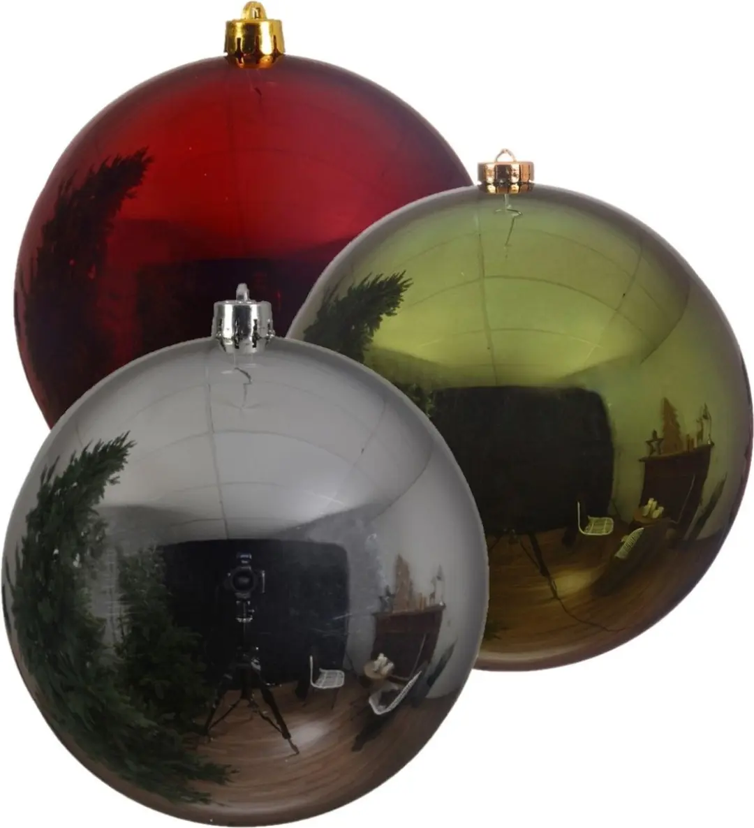 Kerstversieringen set van 6x grote kunststof kerstballen rood-groen-zilvergrijs