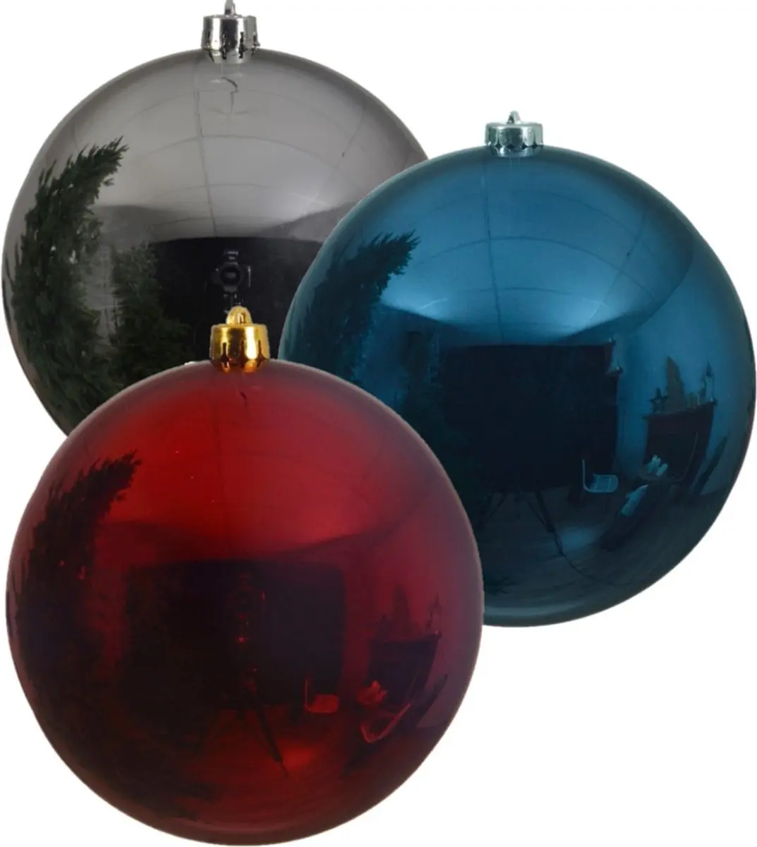 Kerstversieringen set van 6x grote kunststof kerstballen blauw-zilver-rood 14 cm
