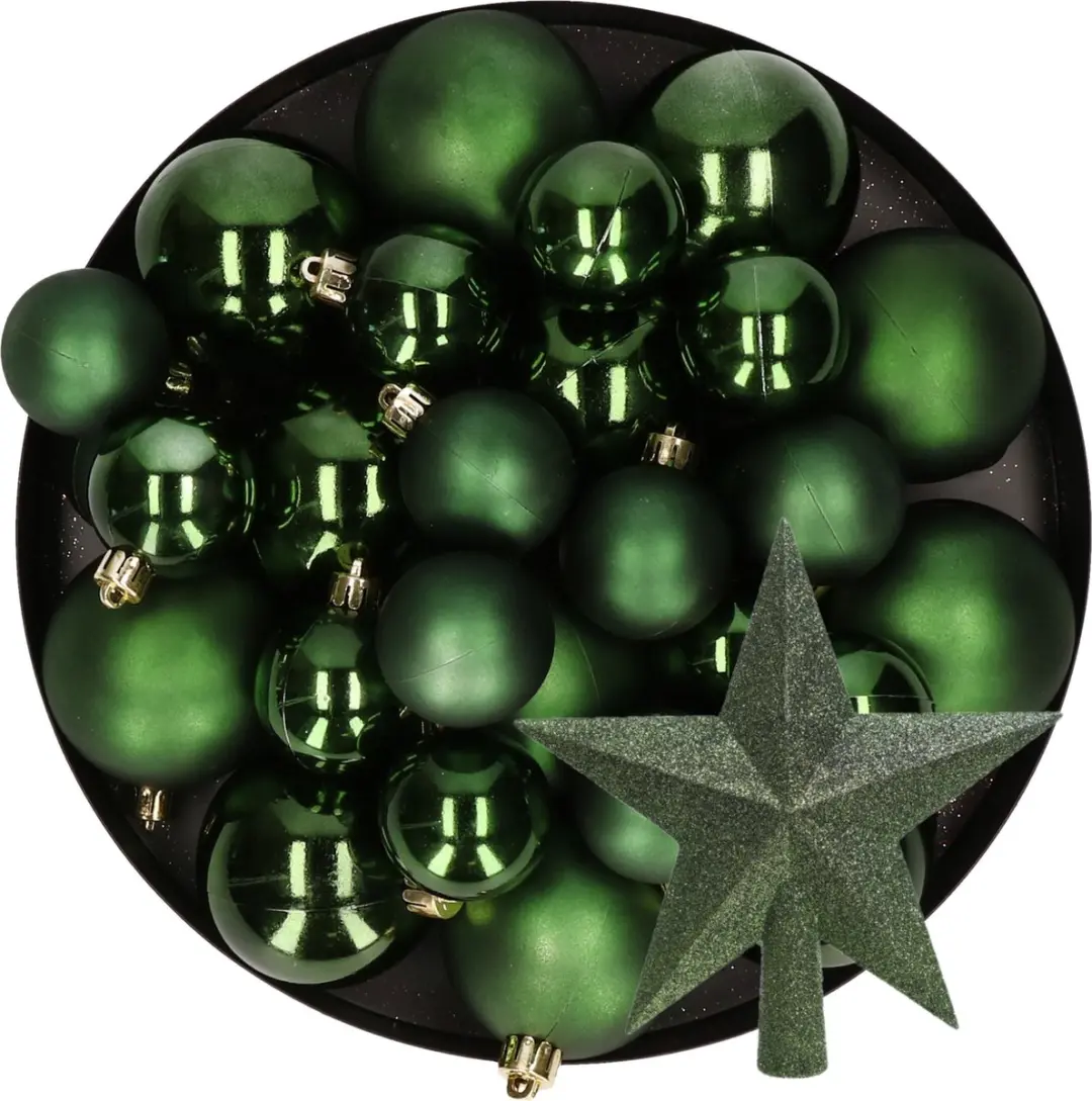 Kerstversiering kunststof kerstballen met piek donkergroen 6-8-10 cm pakket van