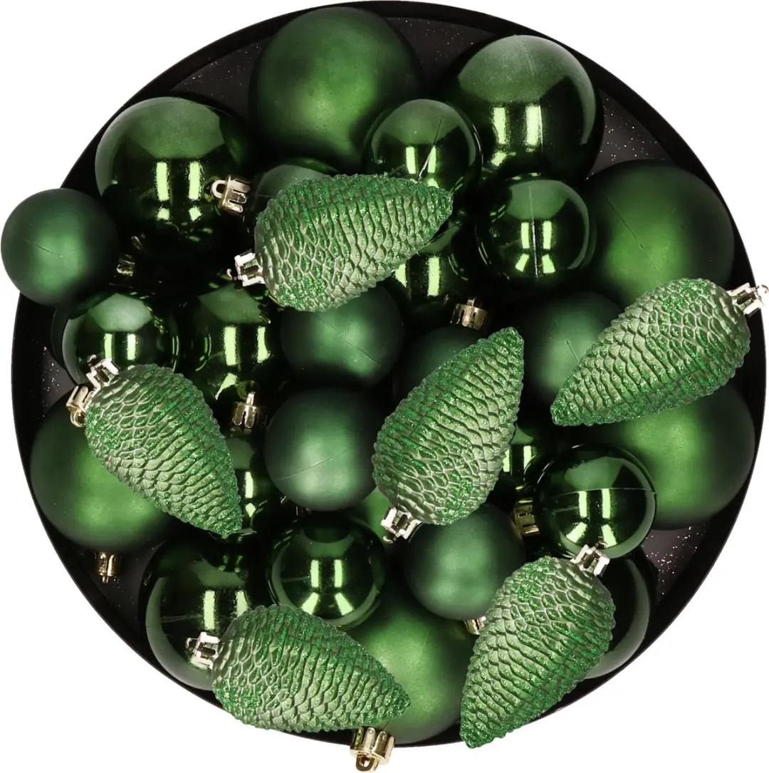 Kerstversiering kunststof kerstballen donkergroen 6-8-10 cm pakket van 50x stuks