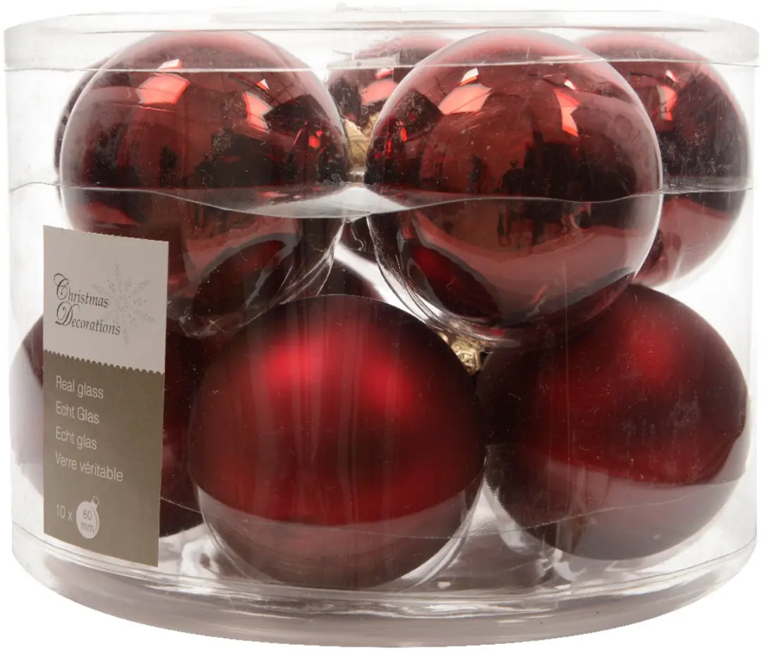Decoris Kerstballen Glas - 10 Stuks Ø6cm - Donkerrood/Rood