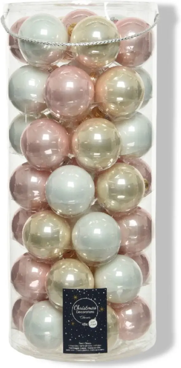 Decoris Kersballen Set 49 Stuks - 6cm - Lichtroze/Parelmoer/Wit