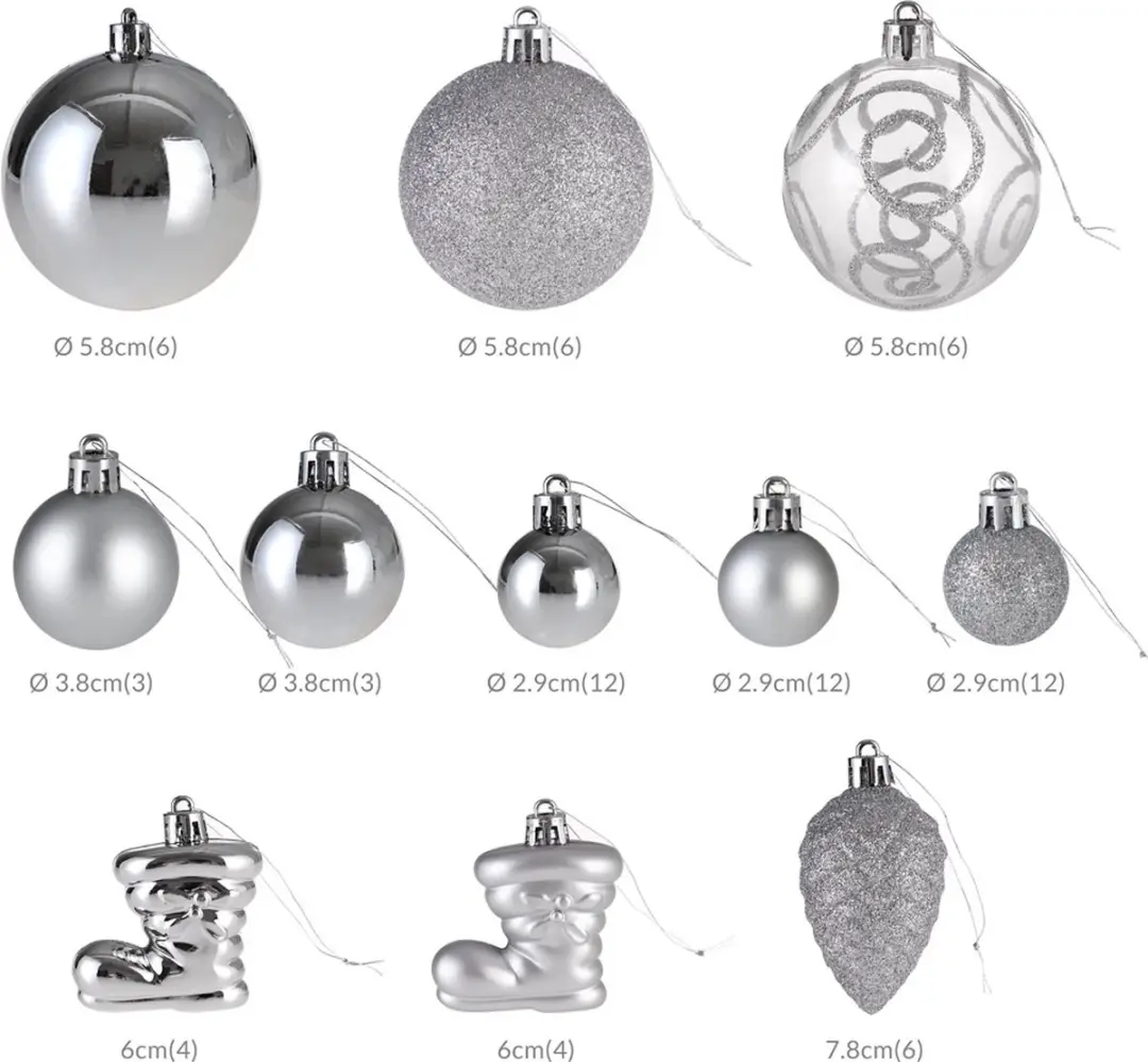 Deuba Kerstboallen Set 102 Stuks - Mat Glanzend Zilver - afbeelding 6 van 6