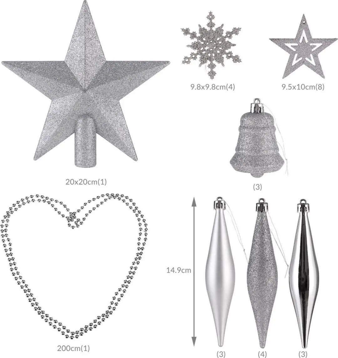 Deuba Kerstboallen Set 102 Stuks - Mat Glanzend Zilver