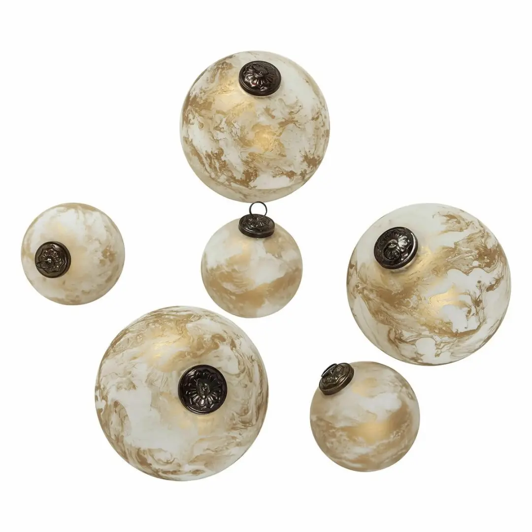 Loberon Kerstballen Set 6 Stuks - 15cm - Crème/Goud - afbeelding 6 van 6
