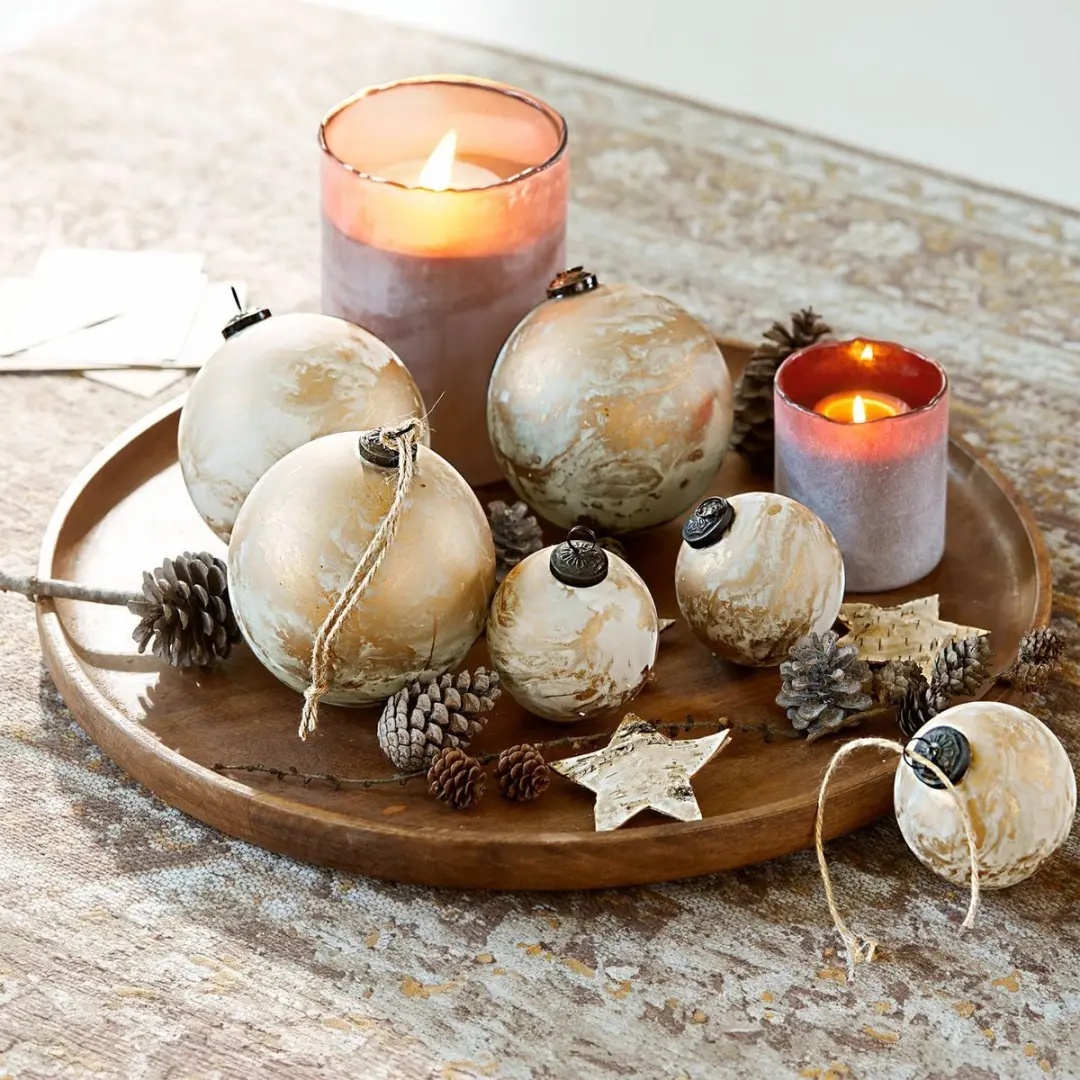 Loberon Kerstballen Set 6 Stuks - 15cm - Crème/Goud