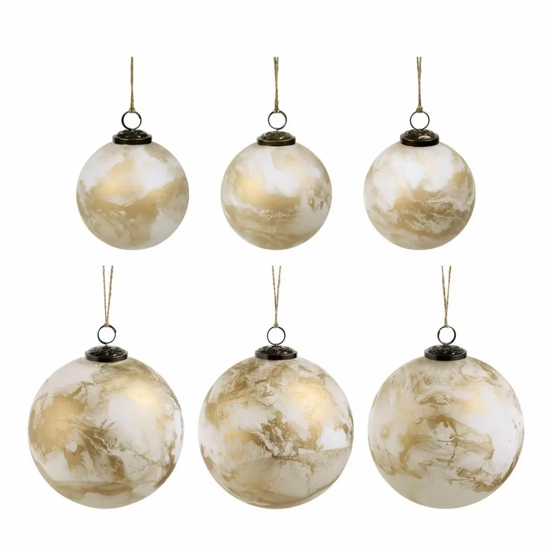 Loberon Kerstballen Set 6 Stuks - 15cm - Crème/Goud