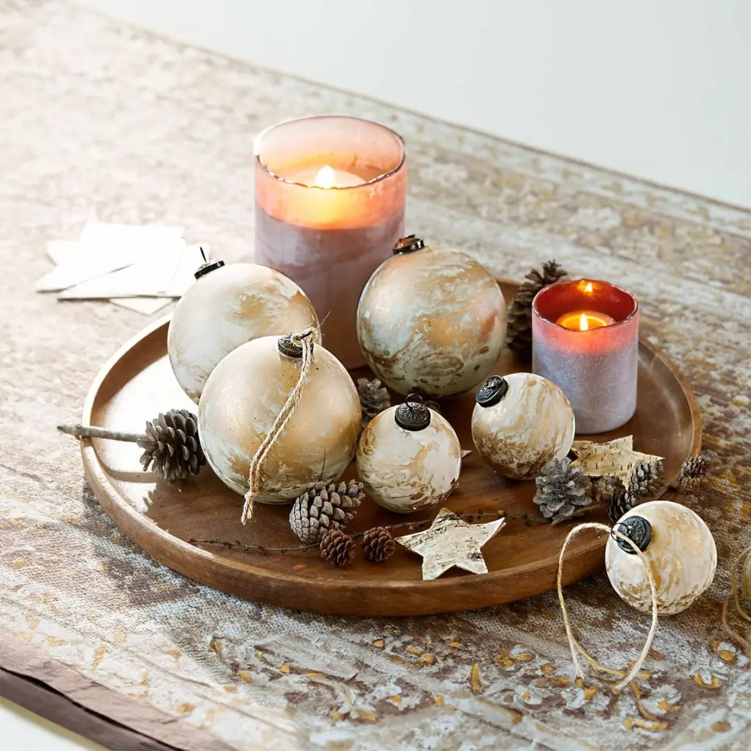 Loberon Kerstballen Set 6 Stuks - 15cm - Crème/Goud