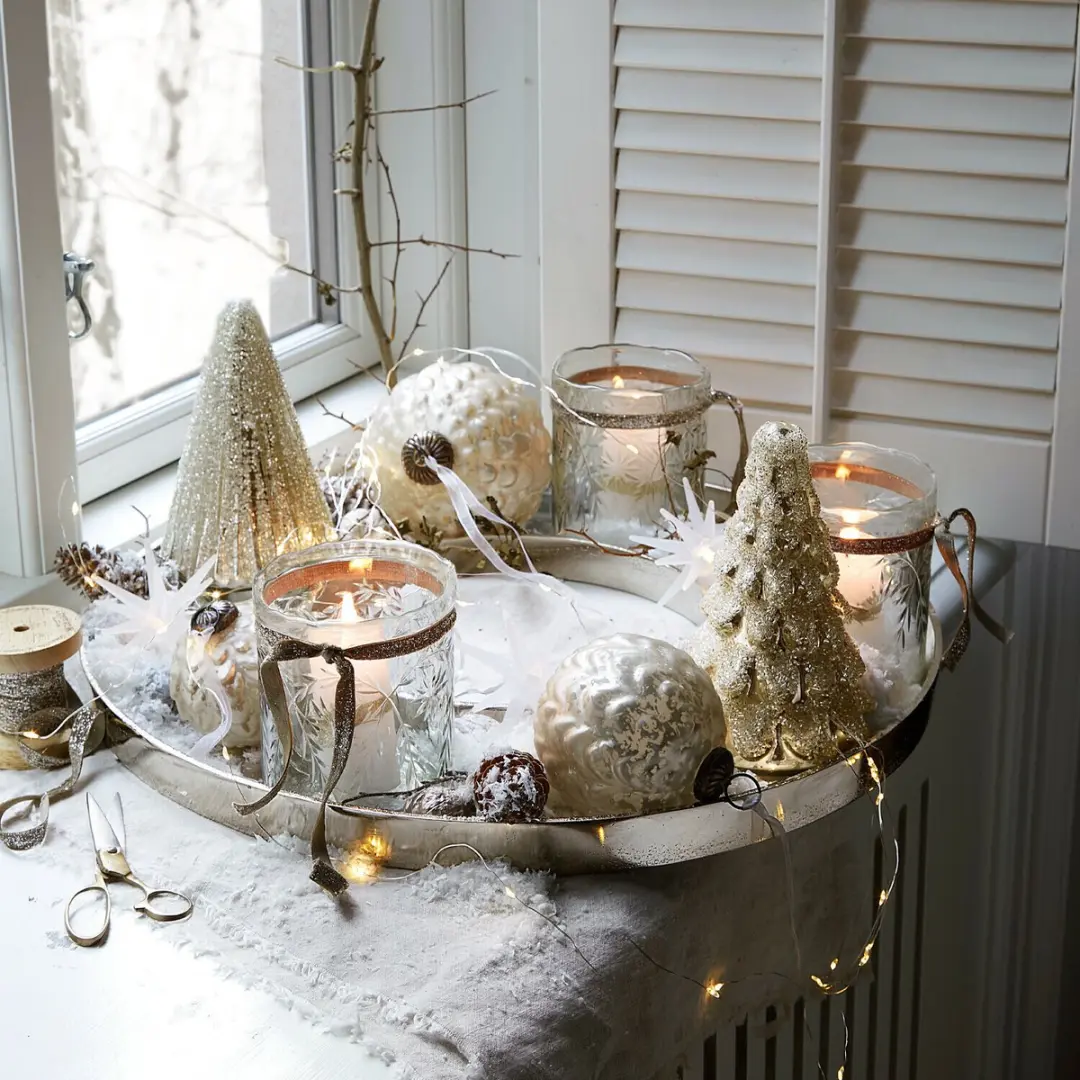 Loberon Kerstbal Set 6 Stuks - Ø13cm - Antiekzilver/Crème