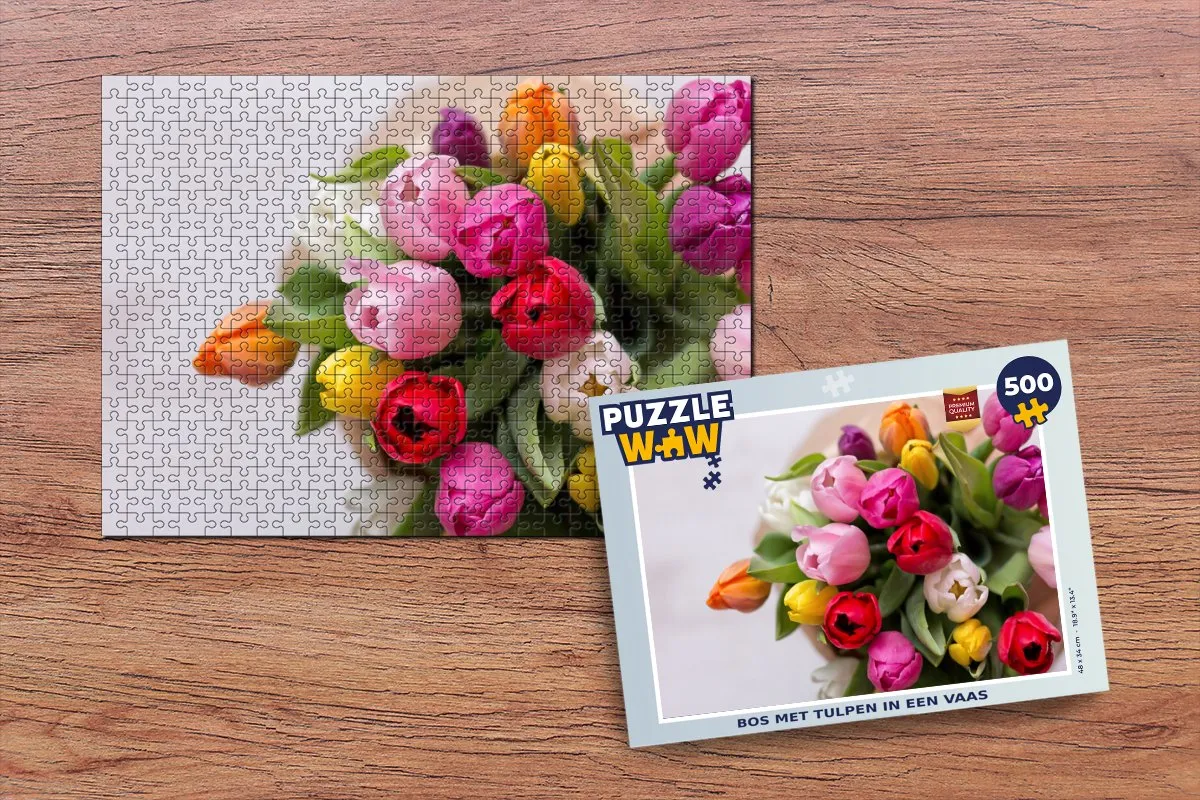 PuzzleWow Legpuzzel Bos met tulpen in een vaas 500 Stuks - Multicolor