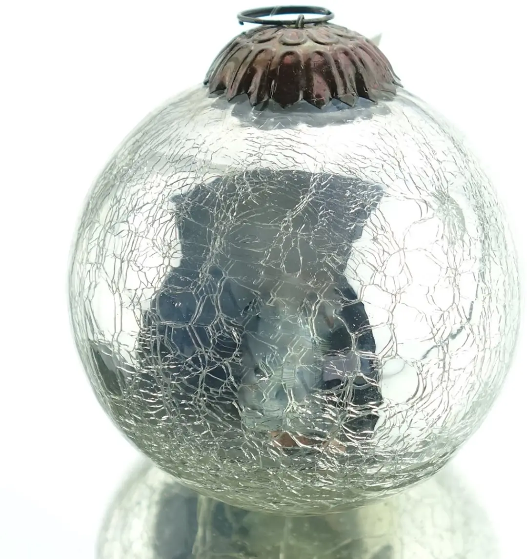 Kaemingk Kerstbal Craquelé Zilverkleurig Ø 7,5 cm