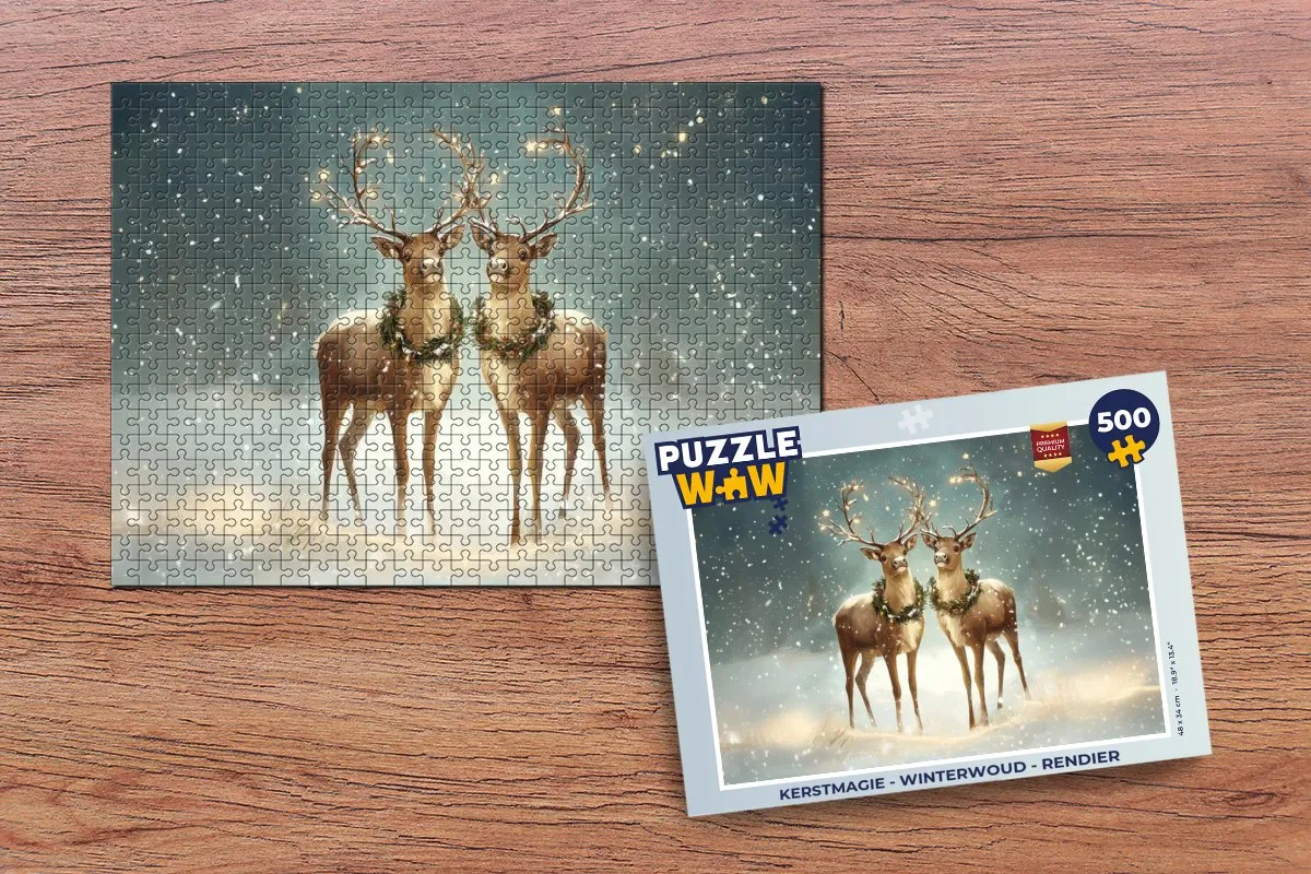 PuzzleWow Kerstmagie Winterwoud Rendier Puzzle 500 Stuks