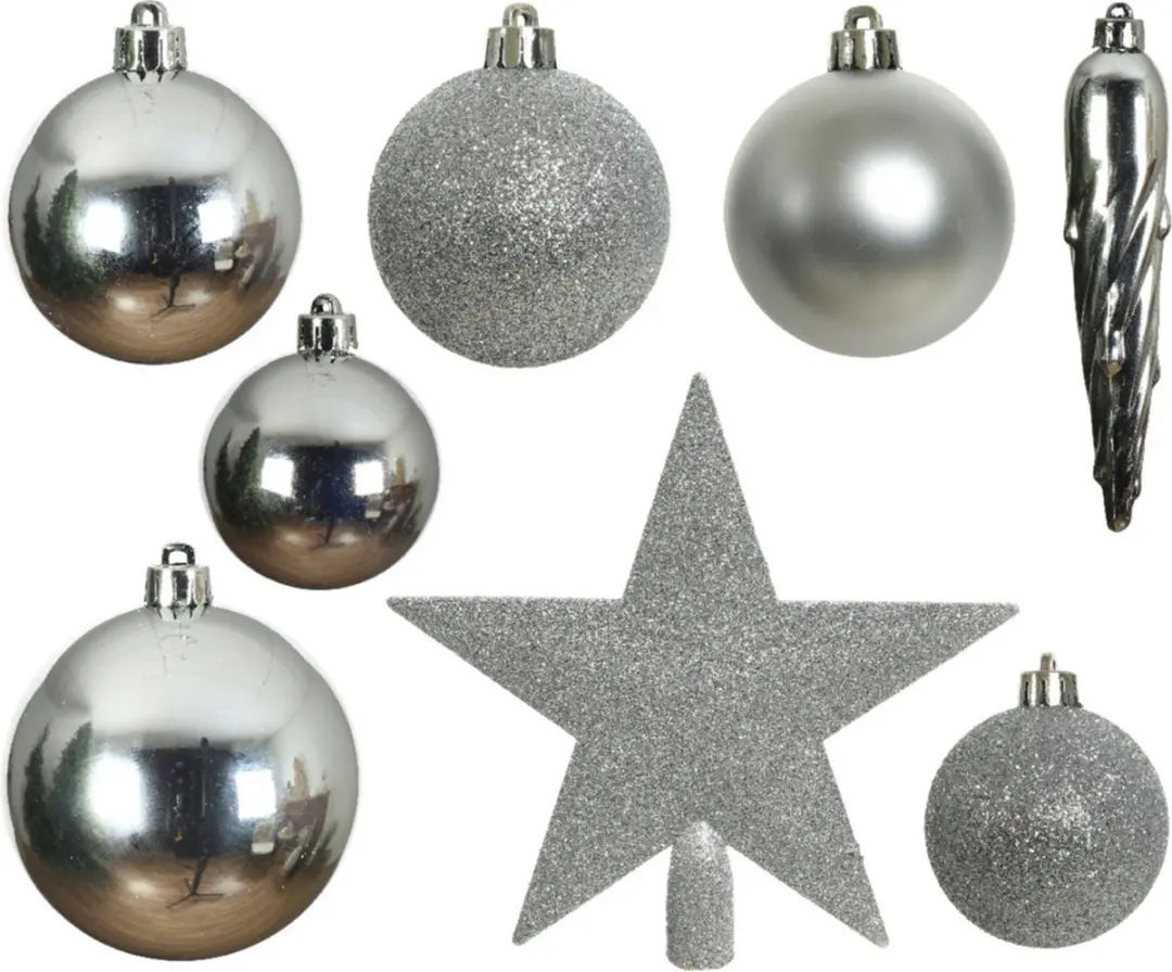 Decoris Kerstballen 33 Stuks - Zilver - Ø6cm - afbeelding 3 van 6