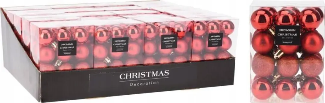 24 Rode Kerstballen 3 cm