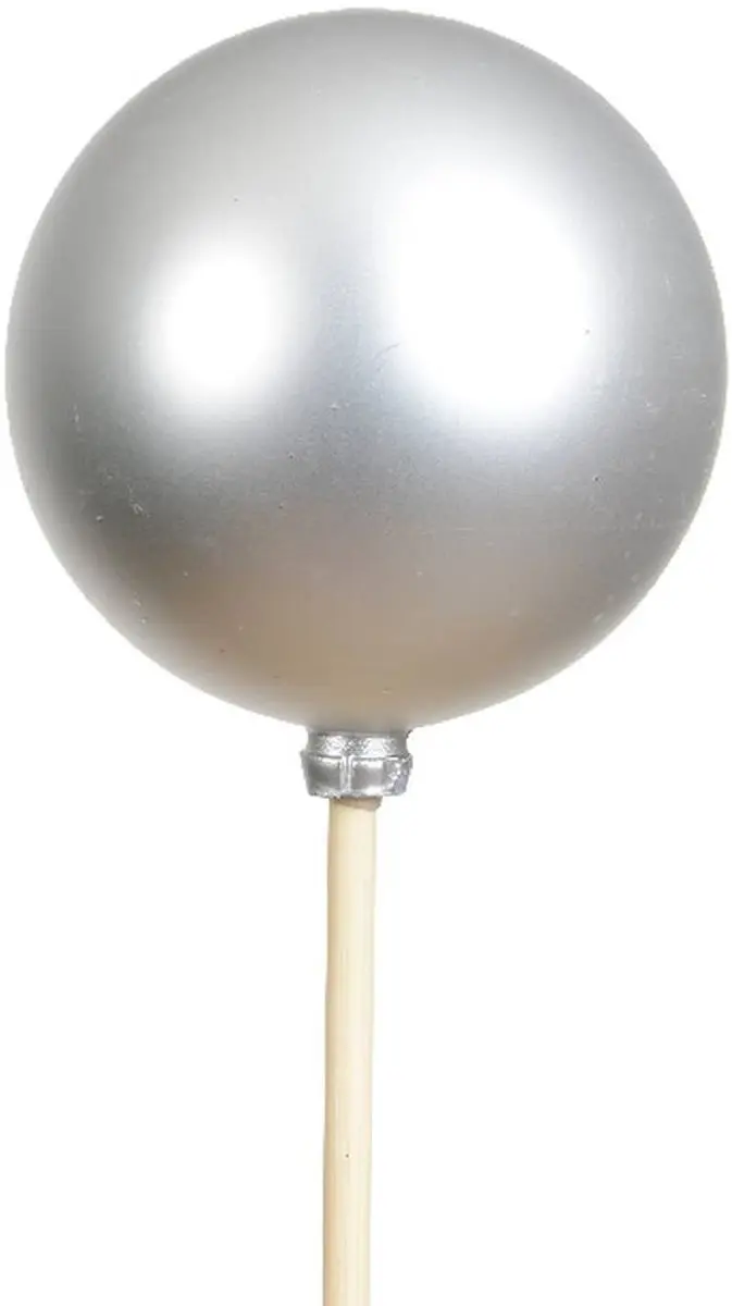 Kaemingk Kerstbal op stok Ø 6 cm 36 cm zilverkleurig mat