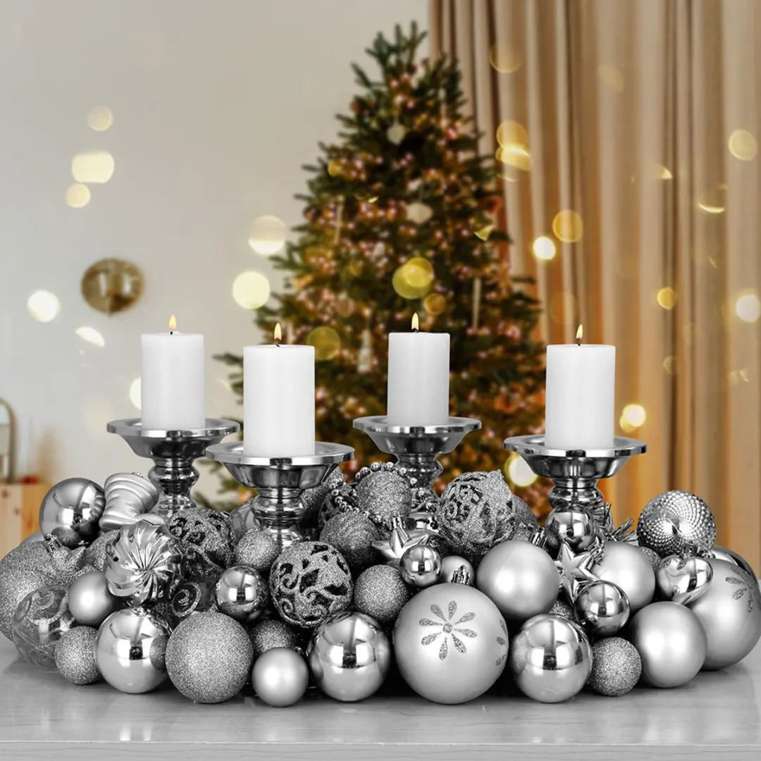 Deuba Kerstboomballen Set 103 Stuks - 8cm Zilver