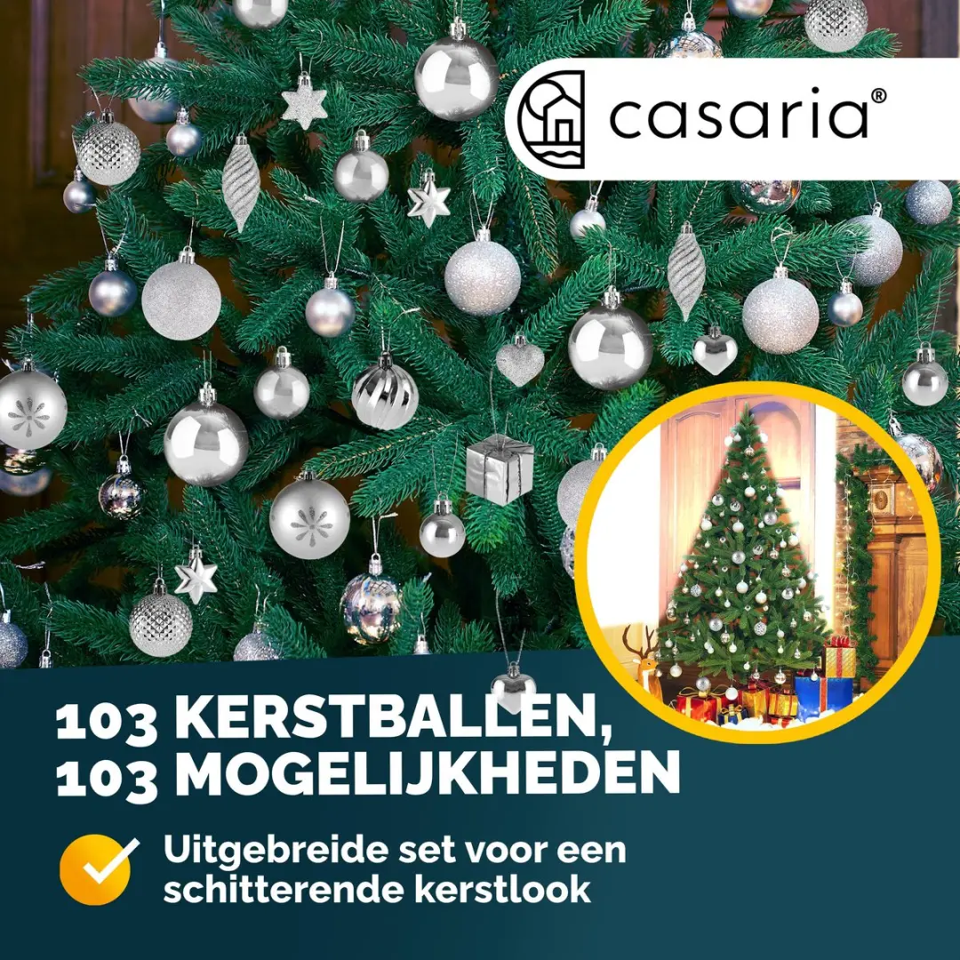 Deuba Kerstboomballen Set 103 Stuks - 8cm Zilver - afbeelding 6 van 6