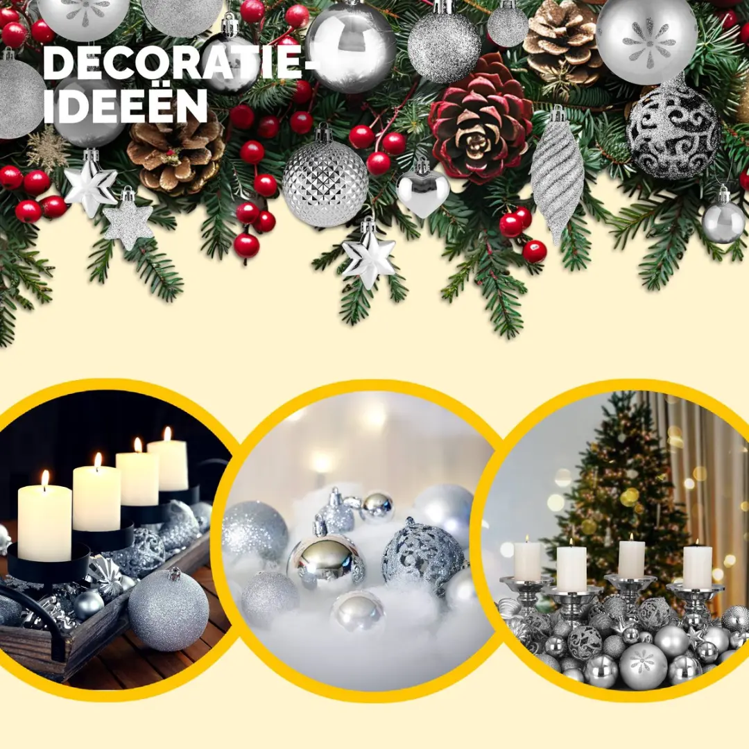Deuba Kerstboomballen Set 103 Stuks - 8cm Zilver